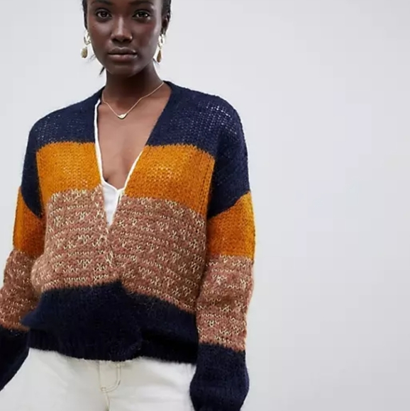 Intropia Sweaters - INTROPIA Slouchy Mohair Colorblock Cardigan